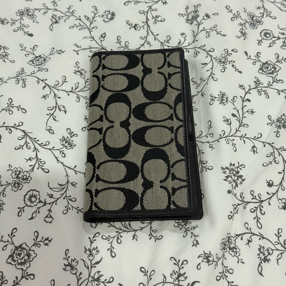 Coach black and gray monogram bifold checkbook cover wallet